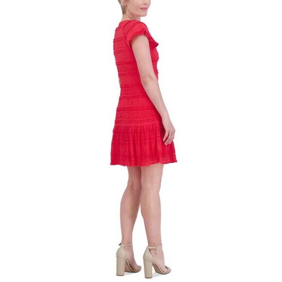 Jessica Howard Women's Flutter sleeves Lace A-Line Dress casual formal Red 14 - Picture 4 of 12